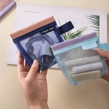 Сетчатая самозакрывающаяся сумка, простая мини-сумка для хранения косметики и помады, женская бижутерия, цифровой органайзер, портативная женская сумка чёрный