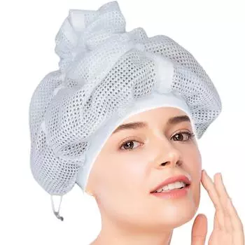 Сетчатая шапочка для сушки вьющихся волос с завязкой. Большая шапочка для душа. Регулируемая сетка. Сетчатая шапка. Шапка. Аксессуары для ванной. белый