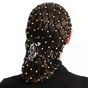 Сетчатая шапочка с жемчугом и крючком, снуд, головной убор, сетка для волос, модный эластичный снуд для женщин серый