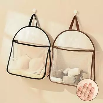 Сетчатая сумка для хранения Прозрачная большая вместимость с расширенным дном Мультяшный принт За дверью Настенный висящий носок Трусы Косметическая сумка для хранения мелочей коричневый
