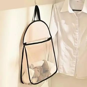 Сетчатая сумка для хранения Прозрачная большая вместимость с расширенным дном Мультяшный принт За дверью Настенный висящий носок Трусы Косметическая сумка для хранения мелочей коричневый