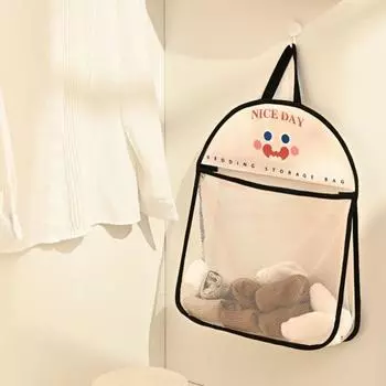 Сетчатая сумка для хранения Прозрачная большая вместимость с расширенным дном Мультяшный принт За дверью Настенный висящий носок Трусы Косметическая сумка для хранения мелочей чёрный