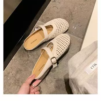 Сетчатая сумка из овчины с полым плетением, шлепанцы Мэри Джейн для женщин, летняя обувь, прохладные шлепанцы 35