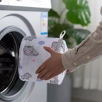 Сетчатая сумка на молнии для стиральной машины, сумка для стирки с мультяшным котом, защитная сумка для стирки одежды