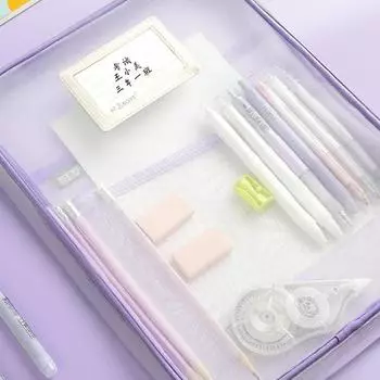 Сетчатая сумка на молнии, многофункциональная прозрачная сумка для хранения канцелярских принадлежностей, сумка для файлов, большая вместимость, пенал для карандашей синий