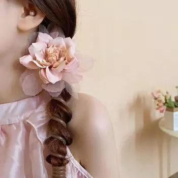 Сетчатая телефонная проволока для волос, большие цветы, резинки для волос, плетеные резинки для волос, женские розовый