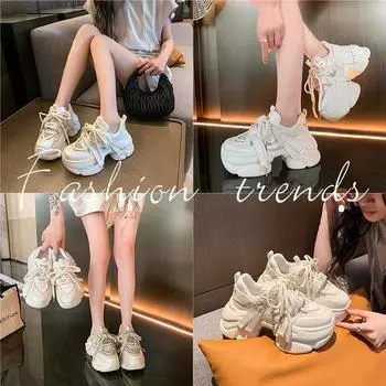 Сетчатая внутренняя часть для увеличения высоты папы обувь женская весна 2025 новая платформа повседневная спортивная обувь популярная маленькая белая женская обувь 35 белый
