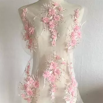 Сетчатая вышитая ткань, шифон, трехмерные наклейки, кружевная нашивка, одежда, декоративные аксессуары Hanfu, сделай сам, цветок, бисер, бриллиант 29*16cm фиолетовый