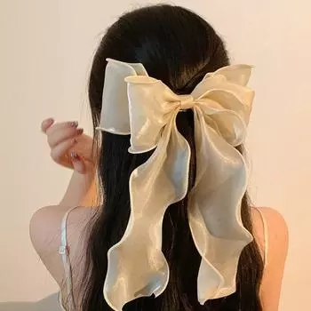Сетчатая заколка-бантик, заколки для волос в виде лент, сладкая фея, шпилька, продвинутые аксессуары бежевый