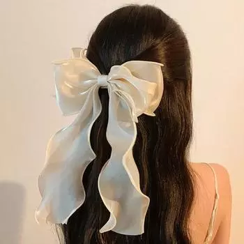 Сетчатая заколка с бантиком и лентой, заколки для волос, милые, нежные девчачьи заколки на затылке, супер фея, заколки для волос, усовершенствованные аксессуары для головных уборов бежевый