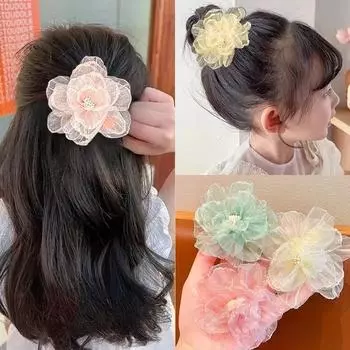 Сетчатая заколка-утиный нос с цветком, симпатичная заколка для волос принцессы, милые шпильки для девочек, заколка для волос, аксессуары для прически в Корейском стиле фиолетовый