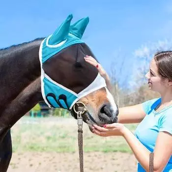 Сетчатая защита для лица от мух с ушами, защита от ультрафиолета, дышащая защита для лица лошади для защиты глаз от насекомых-вредителей L чёрный