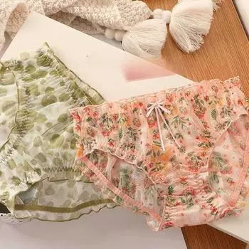 Сетчатое цветочное свежее кружевное сексуальное нижнее белье чистое желание сладкие дышащие женские треугольные трусики со средней талией one size