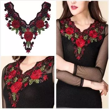 Сетчатое дно с толстым и плотным вышитым цветочным воротником, который можно сделать своими руками One Size красный