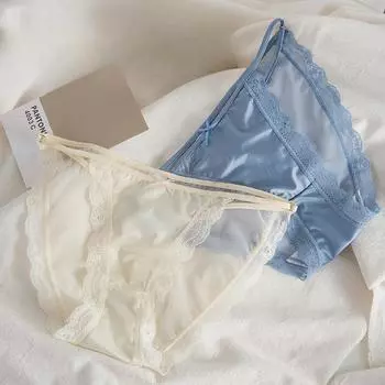 Сетчатое кружевное нижнее белье для женщин, сексуальное, с вырезом, на тонких бретельках, с низкой талией, дышащее, хлопковое, быстросохнущее, треугольное, трусики M абрикосовый света