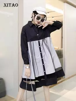 Сетчатое лоскутное платье XITAO FBB1629