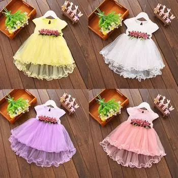 Сетчатое платье принцессы с цветочным узором для девочек, детская юбка без рукавов для вечеринки, свадьбы, театрализованного представления 2-3 Years розовый