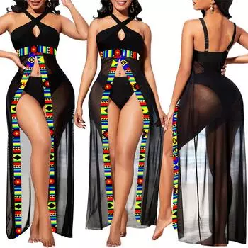 Сетчатое пляжное платье макси на бретелях, женское сексуальное прозрачное облегающее платье на шнуровке с открытой спиной, длинное Клубное вечернее платье, бикини, накидка S чёрный