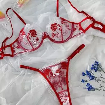 Сетчатое сексуальное нижнее белье женское многоцветное сексуальное вышитое перспективное полое искушение костюм S