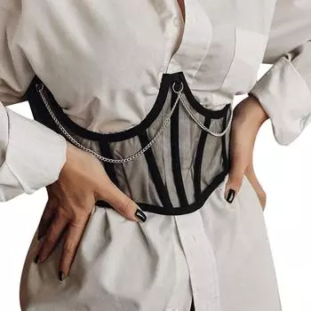 Сетчатое свадебное платье, прозрачный корсет на талии с поясом-цепочкой, украшение на талию, сексуальные женщины One Size белый