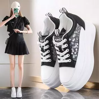 Сетчатые ажурные маленькие белые туфли новые летние дышащие универсальные толстые подошвы с приподнятой внутренней высотой женские туфли 35