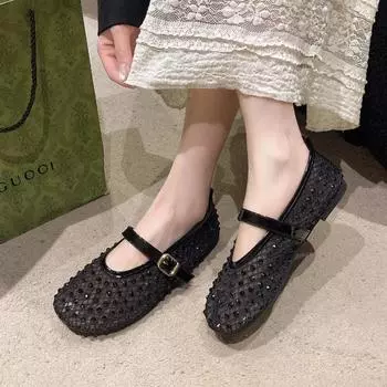 Сетчатые балетки со стразами, женские, с круглым носком, удобные, дизайнерские брендовые сандалии, женские, блестящие, брендовые, дизайнерские туфли Мэри Джейн 35