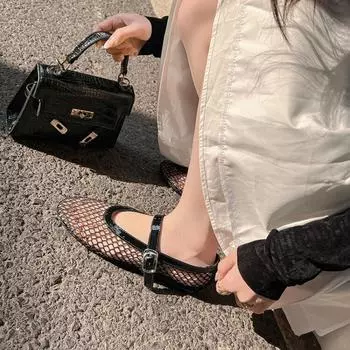 Сетчатые балетки женские с ремешком и пряжкой, дышащие, весенне-летние туфли Мэри Джейн, большой размер 47 34