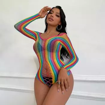 Сетчатые боди сексуальное нижнее белье с открытой спиной радужное нижнее белье цвета радуги сексуальное горячее эротическое боди сетчатое нижнее белье трико топ бэбидолл S-XXXL