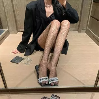 Сетчатые черные носки чулки со стразами леггинсы нижнее белье сексуальное для женщин женские колготки трусики нижнее белье костюмы One Size