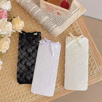 Сетчатые чулки Kawaii Bow Fashion Girls Гольфы Вырез Тонкие Дышащие Лолита Kawaii Длинные Носки Женские Чулки бежевый