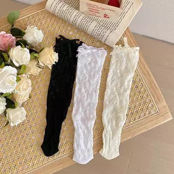 Сетчатые чулки Kawaii Bow Fashion Girls Гольфы Вырез Тонкие Дышащие Лолита Kawaii Длинные Носки Женские Чулки бежевый
