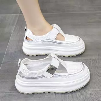 Сетчатые дышащие белые туфли на липучке для женщин, летние, новые, удобные, с мягкой подошвой, повседневные, спортивные, для катания на коньках 35 белый