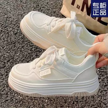 Сетчатые дышащие белые женские туфли 2025 новые популярные летние тонкие и на толстой подошве кеды 35 покинуть белый