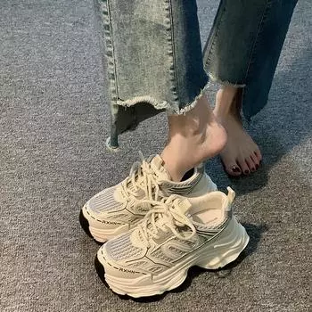 Сетчатые дышащие кроссовки для пап, женские, лето 2025, новинка, модные, универсальные, легкие, повседневные кроссовки на платформе для бега 60