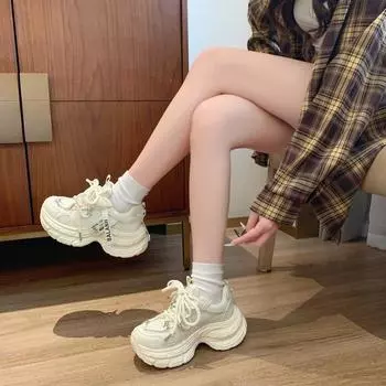 Сетчатые дышащие кроссовки на толстой подошве для пап, весна 2025, новые повседневные женские туфли для маленьких мужчин с длинными ногами 35 фиолетовый