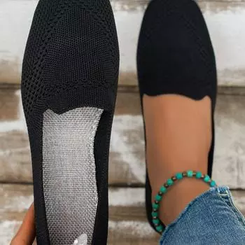 Сетчатые дышащие кроссовки женские дышащие легкие плоские повседневные туфли женские мокасины носки туфли в стиле Лолита женские Zapatos De Mujer 35 чёрный