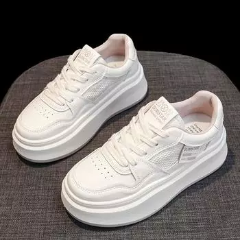 Сетчатые дышащие летние тонкие кожаные толстые подошвы, увеличивающие рост, маленькие белые туфли, детские новые повседневные спортивные туфли для женщин 35