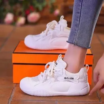 Сетчатые дышащие маленькие белые туфли универсальные женские туфли на платформе папины туфли летние новые дезодорирующие ветрозащитные спортивные туфли корейская версия 35 розовый