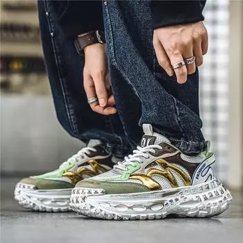Сетчатые дышащие мужские туфли для папы, модные модные спортивные туфли с толстой подошвой, усиливающие повседневную обувь для улицы 39