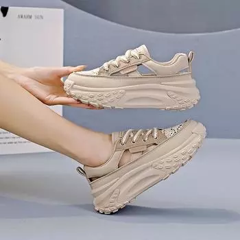 Сетчатые дышащие сандалии женские новые дышащие полые кексы-мешки женские туфли летние повседневные белые туфли 35 хаки