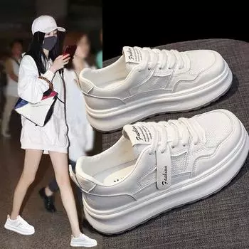 Сетчатые дышащие толстые кожаные белые туфли женские летние новые универсальные кроссовки повседневная спортивная обувь 35