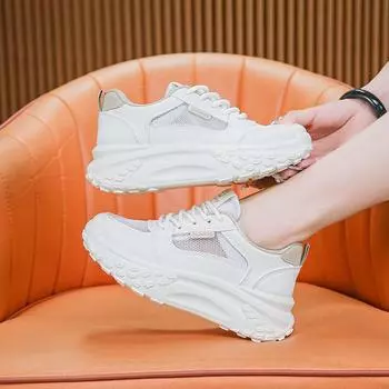 Сетчатые дышащие туфли для папы, новые женские туфли на толстой подошве, высокие белые туфли, летняя повседневная спортивная обувь, женская обувь 35