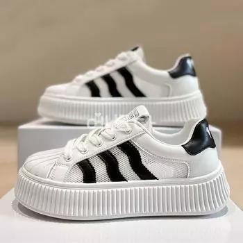 Сетчатые дышащие туфли Shell Head Little White Shoes, летние детские новые женские туфли, студенческие универсальные туфли для занятий спортом на платформе 35 белый