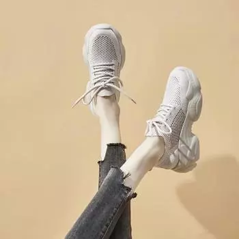 Сетчатые дышащие женские летние новые универсальные кроссовки с толстой подошвой на весну и осень Tide 35 бежевый