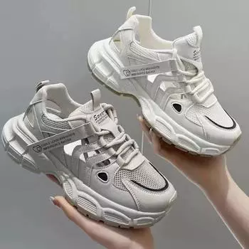 Сетчатые дышащие женские туфли с отверстиями, новые летние сандалии с закрытым носком, повседневные спортивные белые туфли 35 белый