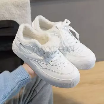 Сетчатые дышащие женские туфли с плоским дном и круглым носком, маленькие белые туфли с плюшевой изоляцией и удобная обувь для скейтбординга 35