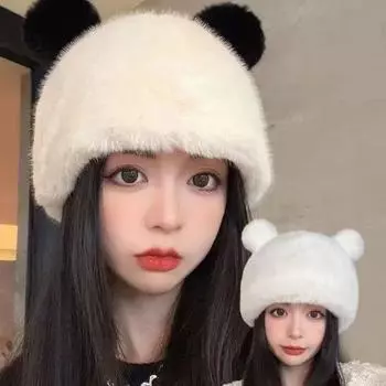 Сетчатые красные медвежьи ушки осень и зима симпатичная утолщенная искусственная норковая бархатная шапка защитная от холода женская шапка белый