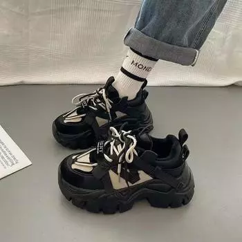 Сетчатые красные с такой же волнистой подошвой папины туфли женские 2024 осень-зима новые шнурованные толстые подошвы повседневные спортивные туфли 35