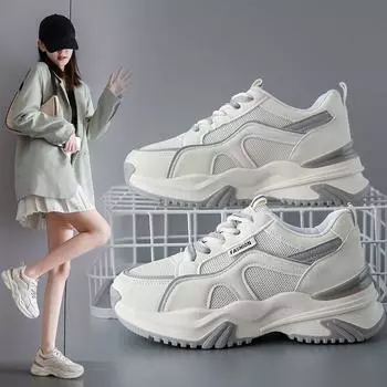 Сетчатые кроссовки летние новые цветные дышащие женские кроссовки для бега с мягкой подошвой на платформе для студентов и пап 35 серый