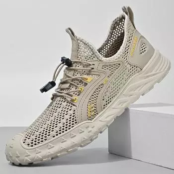 Сетчатые кроссовки мужские летние 2024 года, новые дышащие кроссовки с одной педалью, мягкие, нескользящие, полые, легкие 38 серый